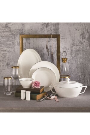 Lines Collection 58 Piece Gold Round Dinner Set A8263 KOR-000537 - KORKMAZ