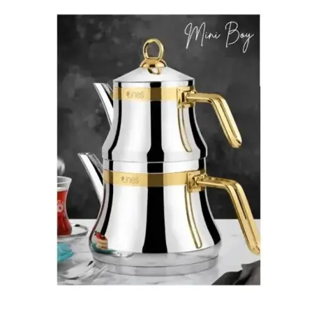 Lines Naz Mini Size Stainless Steel Teapot with Gold Belted Handle 18/10 - Lines