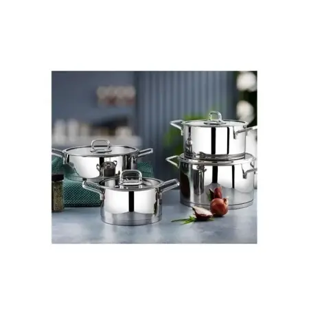 Lines New Silver 8-Piece Stainless Steel Cookware Set with Metal Handles - Lines
