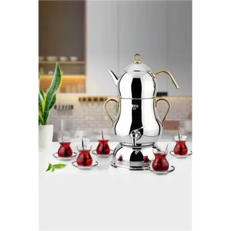 Lines Şahmeran Electric Samovar Stainless Steel Tea Maker, 4 Liters, Gold - Lines
