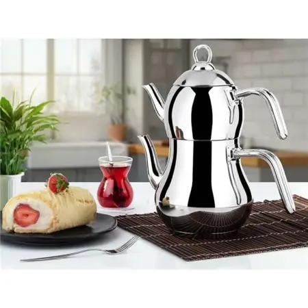 Lines Şahmeran Paslanmaz Çelik Çaydanlık Metal Kulp Mini Boy - Lines
