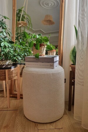 Lines Teddy Fabric White Pouf - Zem