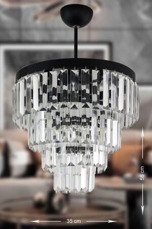 Linsa 35 Cm Crystal Glass Stone Luxury Chandelier - (MATTE BLACK) PY-200-35S - Avizemoda