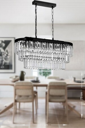 Linsa 70x30 Cm Crystal Glass Stone Luxury Chandelier Above the Dining Table - (matt Black) PY-200-YMK - Avizemoda