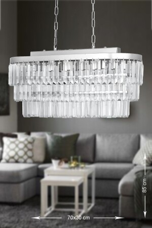 Linsa 70x30 Cm Crystal Glass Stone Luxury Chandelier Above the Dining Table - (Silver Gilt) PY-200-70GM - Avizemoda