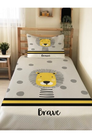 Lion Patterned Baby And Kids Printed Single Pique Set 160x230 Gray 82497 - Evmila