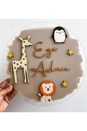 Lion Penguin Giraffe Door Ornament - Personalized Baby Door Ornament transparentsafari - Pembe Ağaç Tasarım Atölyesi
