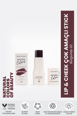 Lip & Cheek Burgundy 02 Multi-Purpose Stick 100% Natural - Bade Natural
