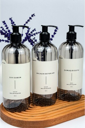Liquid Soap Dishwashing Detergent Bleach Labeled Plastic Bottle Kitchen Set 3 Pieces Smoked 500ml - Homence