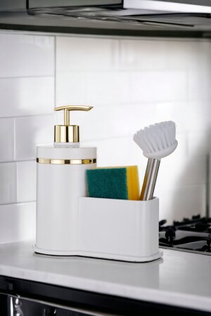 Liquid Soap Dispenser with Tank Kitchen Bathroom Detergent Dispenser Soap Dish Brush Sponge Not Included OKC-NewSoap Dispensers - okacih