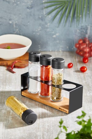 Lisa 4-Piece Spice Set with Wooden Metal Stand TYC00729038237 - JOY KİTCHEN