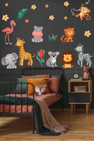 Little Safari Cute Animals Ii Watercolor Glass, Cabinet, Door Sticker, Kids Room Wall Sticker ardu000000214 - Sticker Sepetim