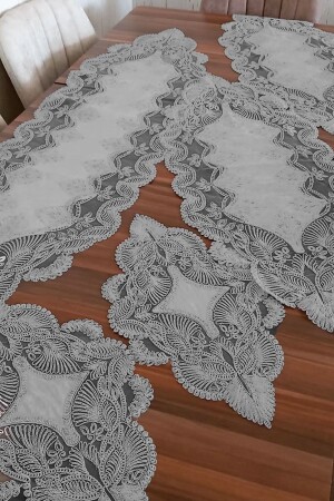 Living Room Set 5 Piece Lace Tablecloth Runner Set - Gray 5PCMR1 - Çt Çeyizci Tekstil