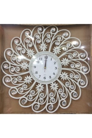 Living Room Type White Stone Wall Clock 54 cm İŞSAT-54BTY - QUARTZ