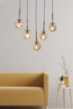 Liza 5 Li Gold-black Metal Body Honey Colored Glass Design Luxury Pendant Lamp Chandelier LZRNAVZ215 - Luzarana