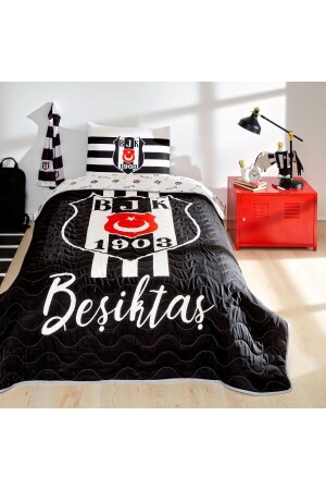 Lizenziertes Beşiktaş-Streifen-Einzelbettdecken-Set - Taç