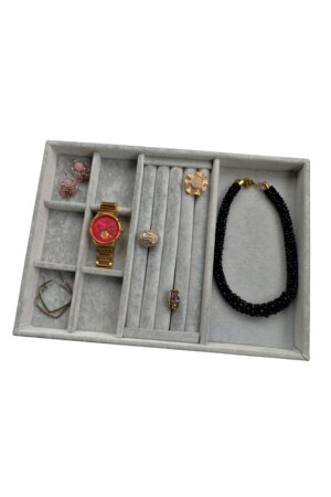 Local Suede Gray Ring-earring-bracelet-necklace Jewelry Box (AYDINDECOR) 550412442 - Aydın Decor