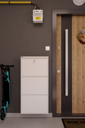 Lockable 3-Piece Metal Shoe Rack - White - Ceha