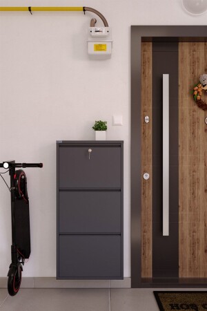 Locking 3-Piece Metal Shoe Rack - Anthracite - Ceha