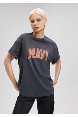 Graues T-Shirt mit Logo-Print, Übergröße/weiter Schnitt 1600843-82185 - Mavi