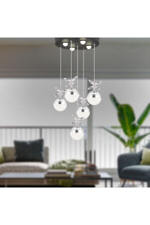 Lokken 5-Piece Round Chrome Crystal LED Modern Living Room Hall Pendant Lamp Chandelier 4079-05Y-CH - Apliqa