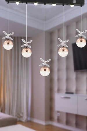 Lokken 5 Row Copper 50 Watt Crystal LED Modern Living Room Hall Pendant Lamp Chandelier 4079-05S-CU - Apliqa