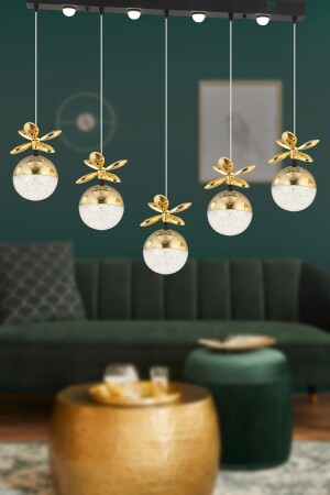 Lokken 5 Row Gold 50 Watt Crystal LED Modern Living Room Pendant Lamp Chandelier 4079-05S-GD - Apliqa