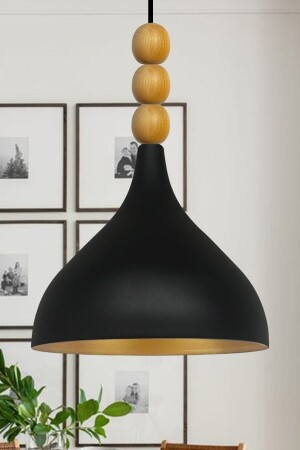 Long Black Beaded Single Pendant Lamp Wooden Head Chandelier Living Room Kitchen Cafe Restaurant Lamp Chandelier BMM2016WM - Bamyum