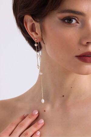 Long Chain Pearl Earrings Gold Plated - Aurora Mia