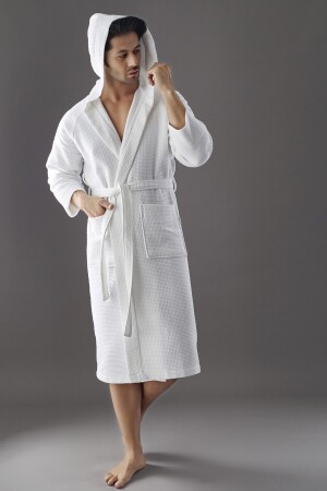 Long Hooded, Curly Cotton Men's Bathrobe Ns-16000 - Nuşa