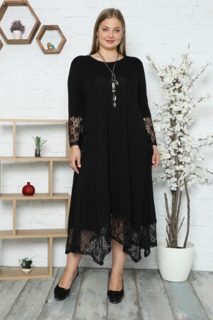 Long Sleeve Dress with Sleeve Pocket and Lace Hem - Kheos