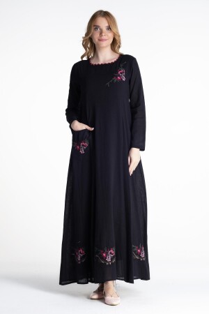 Long Sleeve Şile Cloth Burçak Long Dress Black Black - Eliş Şile Bezi