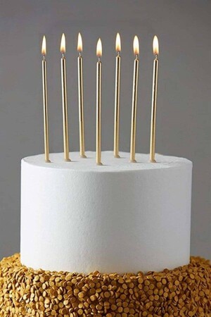 Long Slim Cake Candle Gold Color 18 Cm Pack of 6 - Partifabrik