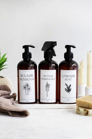 Long White Stand Kitchen Cleaner-Dish Detergent-Dish Water Labeled Set - Lalezen Home