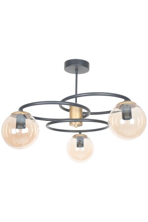 Loop Special Design Living Room - Kitchen - Bedroom Black Color Honey Glass 3-Piece Chandelier DNG663 - Fer Avize