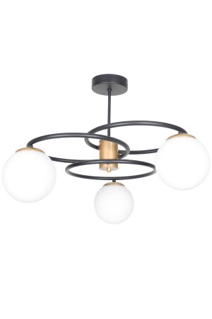 Loop Special Design Living Room - Kitchen - Bedroom Black Color White Glass 3-Piece Chandelier DNG663 - Fer Avize