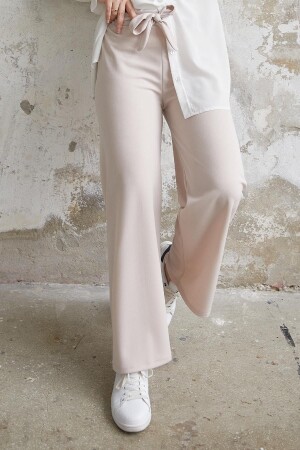 Loose Scuba Trousers with Belted Waist - Stone - Instyle