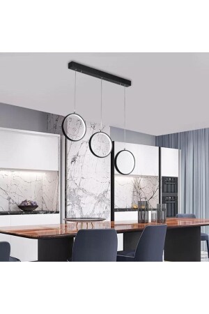 Lopez Modern Tasarım Siyah Renk Salon Mutfak Beyaz Led Sıralı Sarkıt 3 Lü Avize LPZS1 - Fer Avize