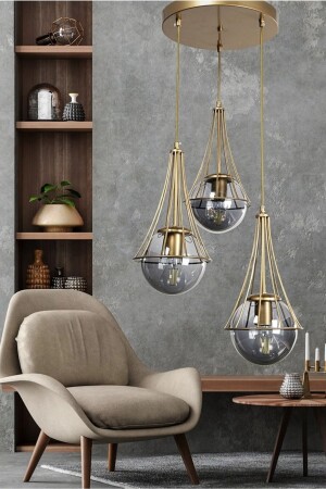 Lopo 3-Piece Antique Chandelier - Smoked Glop Glass L3 - VEDA AVİZE