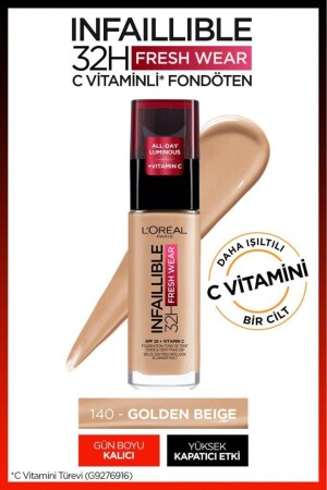 L'Oréal Paris Infaillible 32H Fresh Wear Vitamin C Foundation - 140 Golden Beige - L'oreal Paris