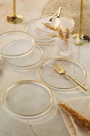 Loren 6 Piece Cake Plate Set with Gold Mesh 16 Cm - Fecra