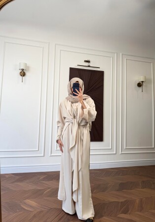 Loren Üçlü Abaya Set - Krem - Duendeca