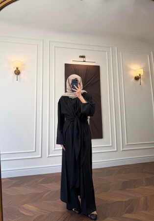 Loren Üçlü Abaya Set - Siyah - Duendeca
