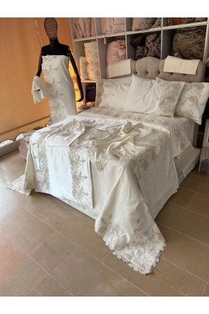 Lorena Dowry Set 15 Piece Set 100% Cotton Dowry Package Bridal Set Package ÇBLRN15 - Çeyiz Bahçesi