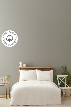 Lori Beige Piping 100% Cotton Satin Double Duvet Cover Set 200. 22. 14. 0120 - Karaca Home