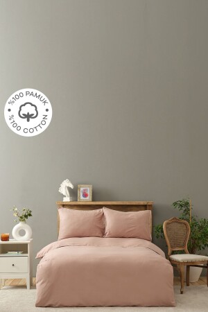 Lori Powder Offwhite Piping 100% Cotton Satin Double Duvet Cover Set 200. 22. 14. 0117 - Karaca Home