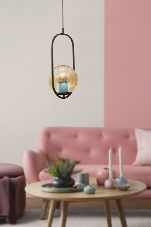 Lorin Single Black Honey Glass Modern Pendant Lamp Kitchen Living Room Pendant Lamp Chandelier 3537-01-01-BL - Apliqa