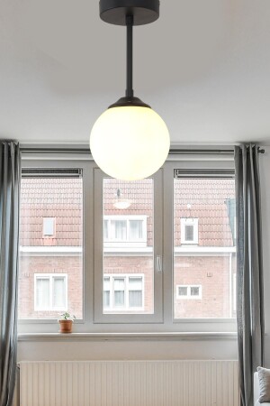 Lorin Single Black Kitchen Hall Entrance Chandelier with White Glass 01319 - Taşcan Aydınlatma