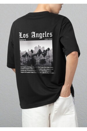 Los Angeles Printed Oversize Black T-shirt - Benroma