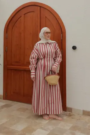 Lost Bel Oturtmalı Çizgili Elbise - Nuuwears